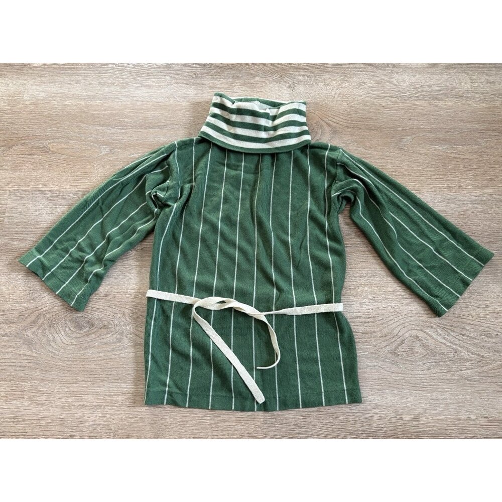 Vintage Women’s Green Striped Sweater Turtleneck Size Medium Belted 60s 70s